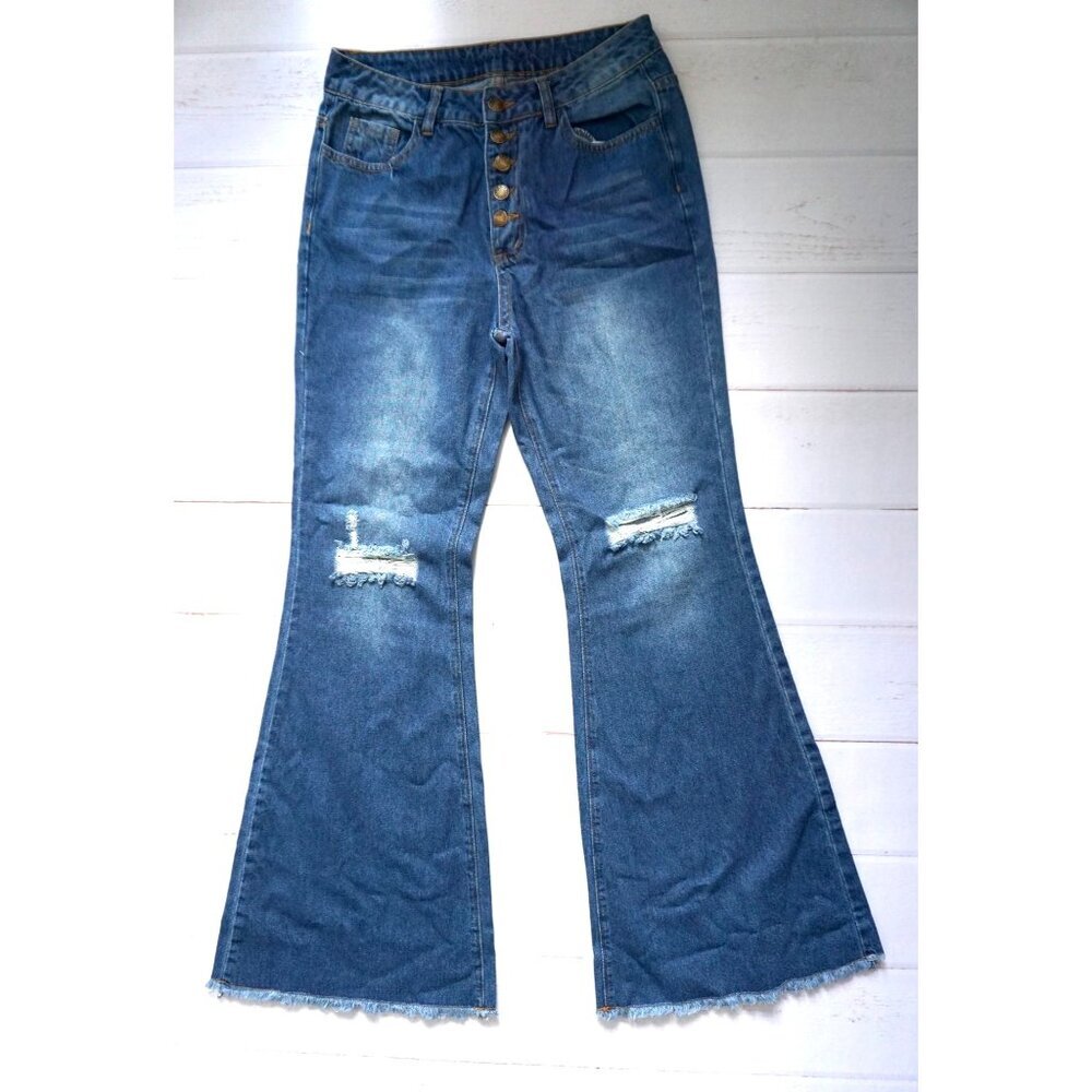 NYK Bell Bottom Flare Jeans Ripped High Rise - Size M, NWOT
